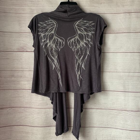 Candy Rain Gray Open Front Cardigan with Glittery Angel Wing Back Size Medium - Picture 1 of 16